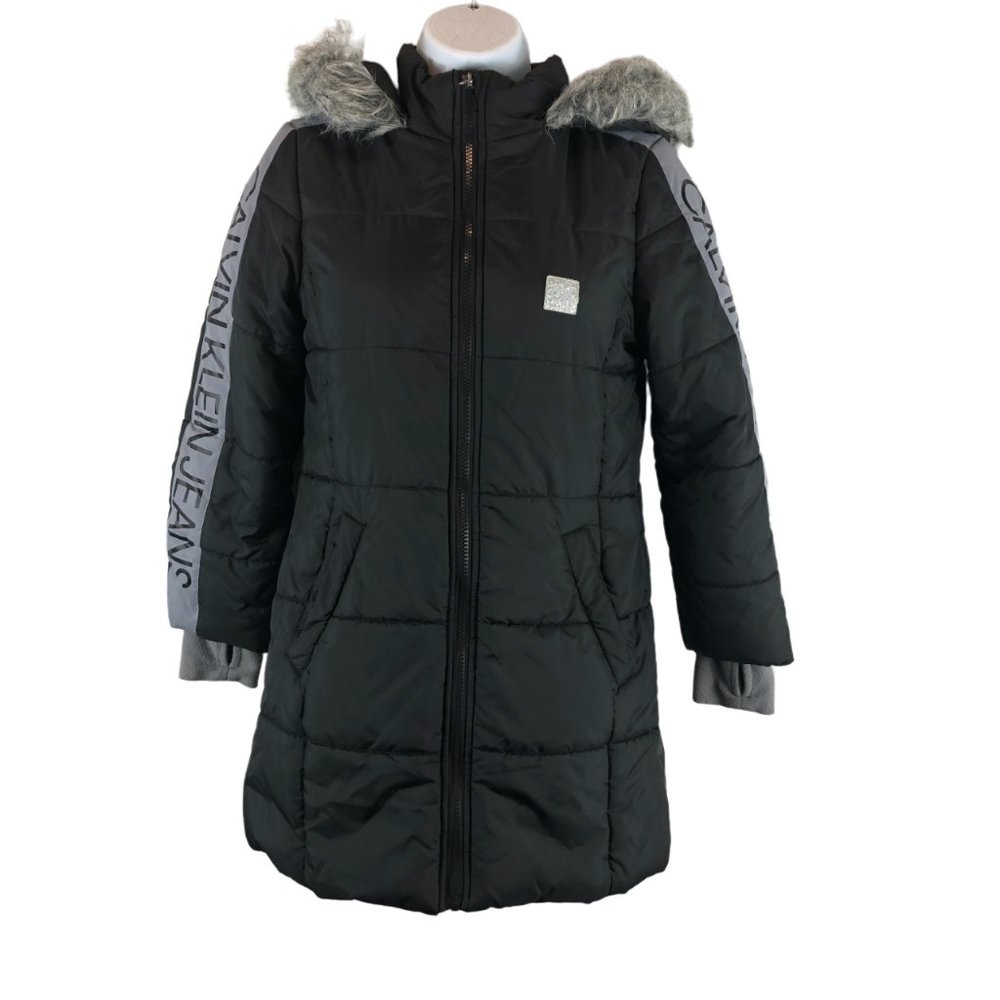 Calvin Klein Jeans Women's M Black Faux Fur Insulated Winter Puffer Jacket